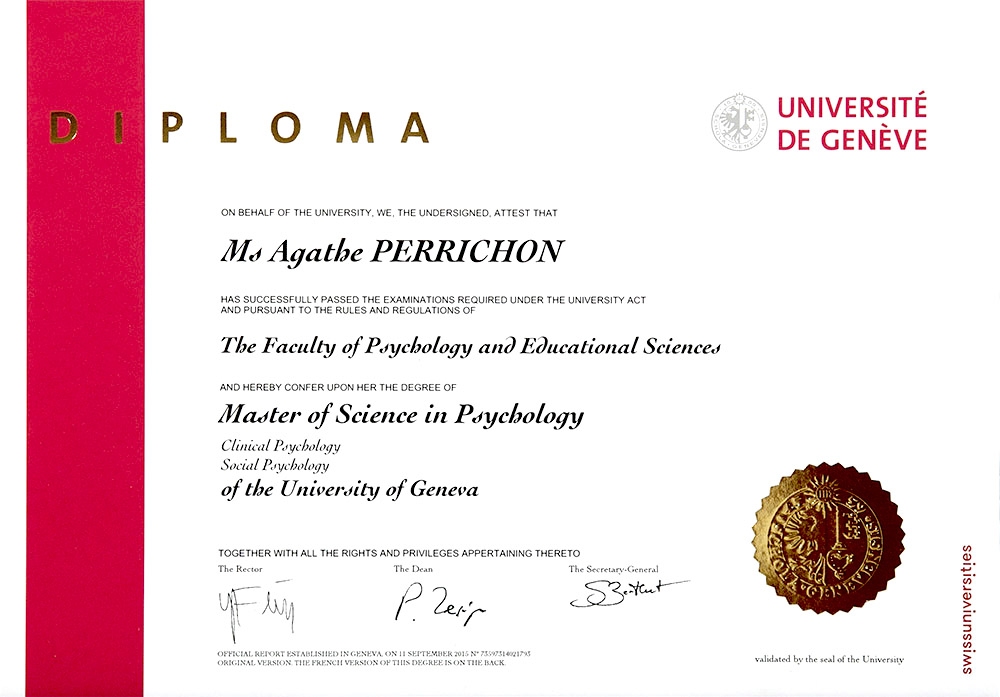 Agathe Perrichon Diploma master of sience in psychology unviversity of Geneva